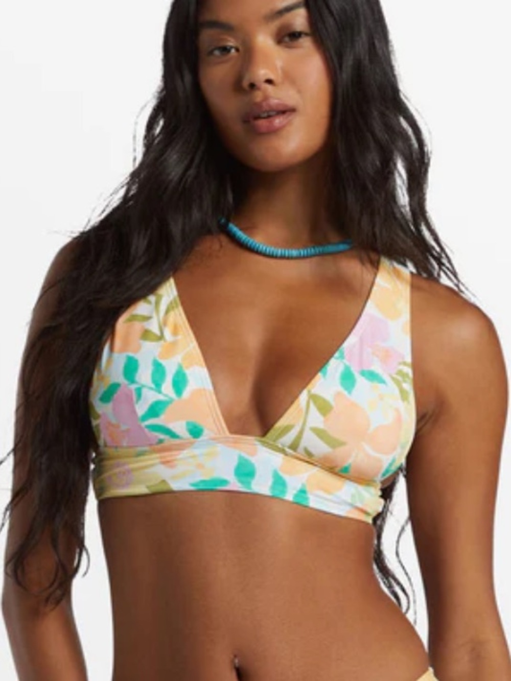 Billabong Sweet Aloha Remi Plunge Top in Mint, Peach and Pink Floral Print